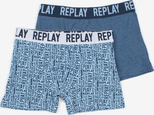 Boxerky Replay Boxer Style 02/F Cuff Logo + All Over 2Pcs Box Replay